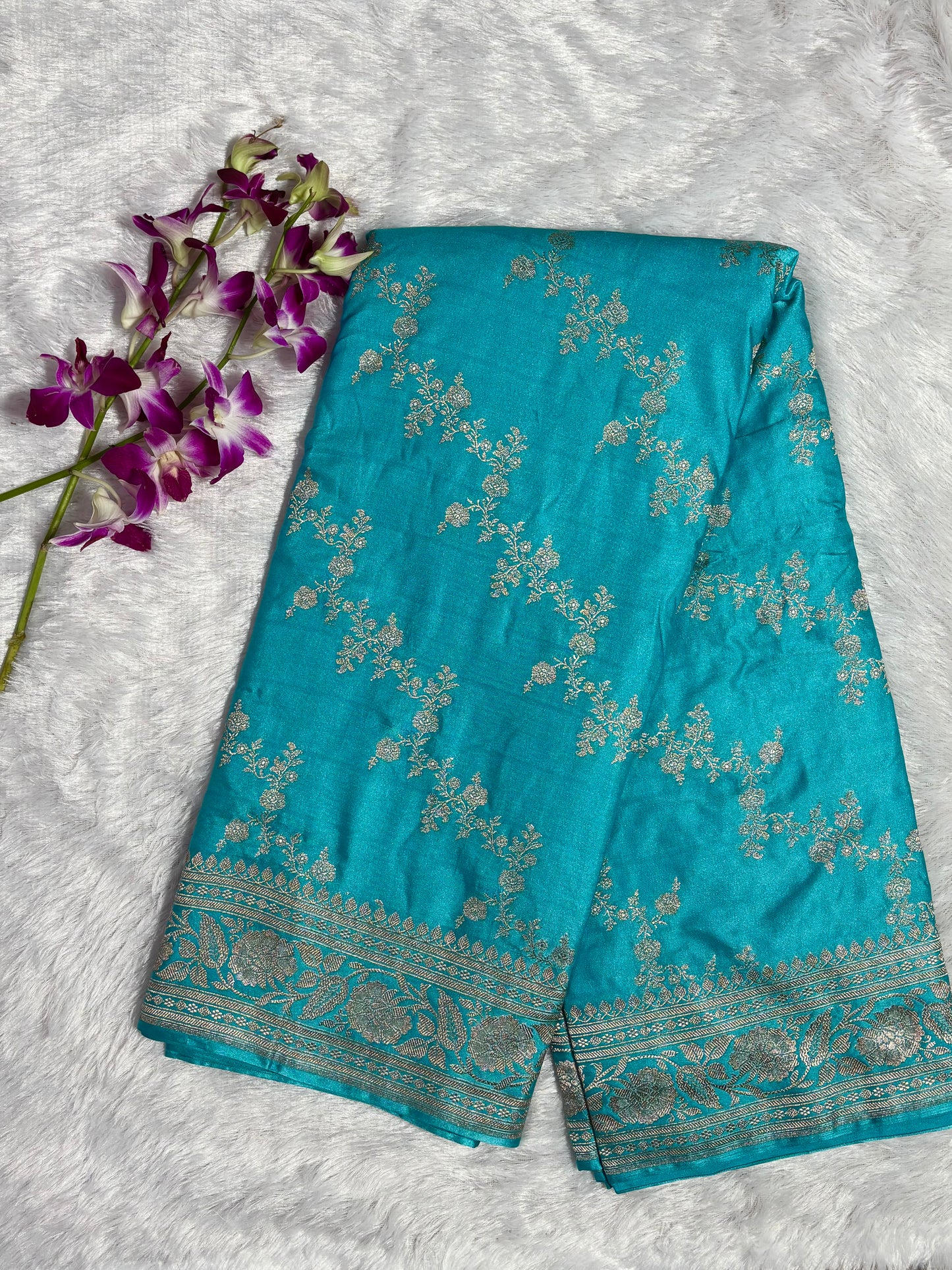 Banaras Mashru Kathan Saree- Sky Blue