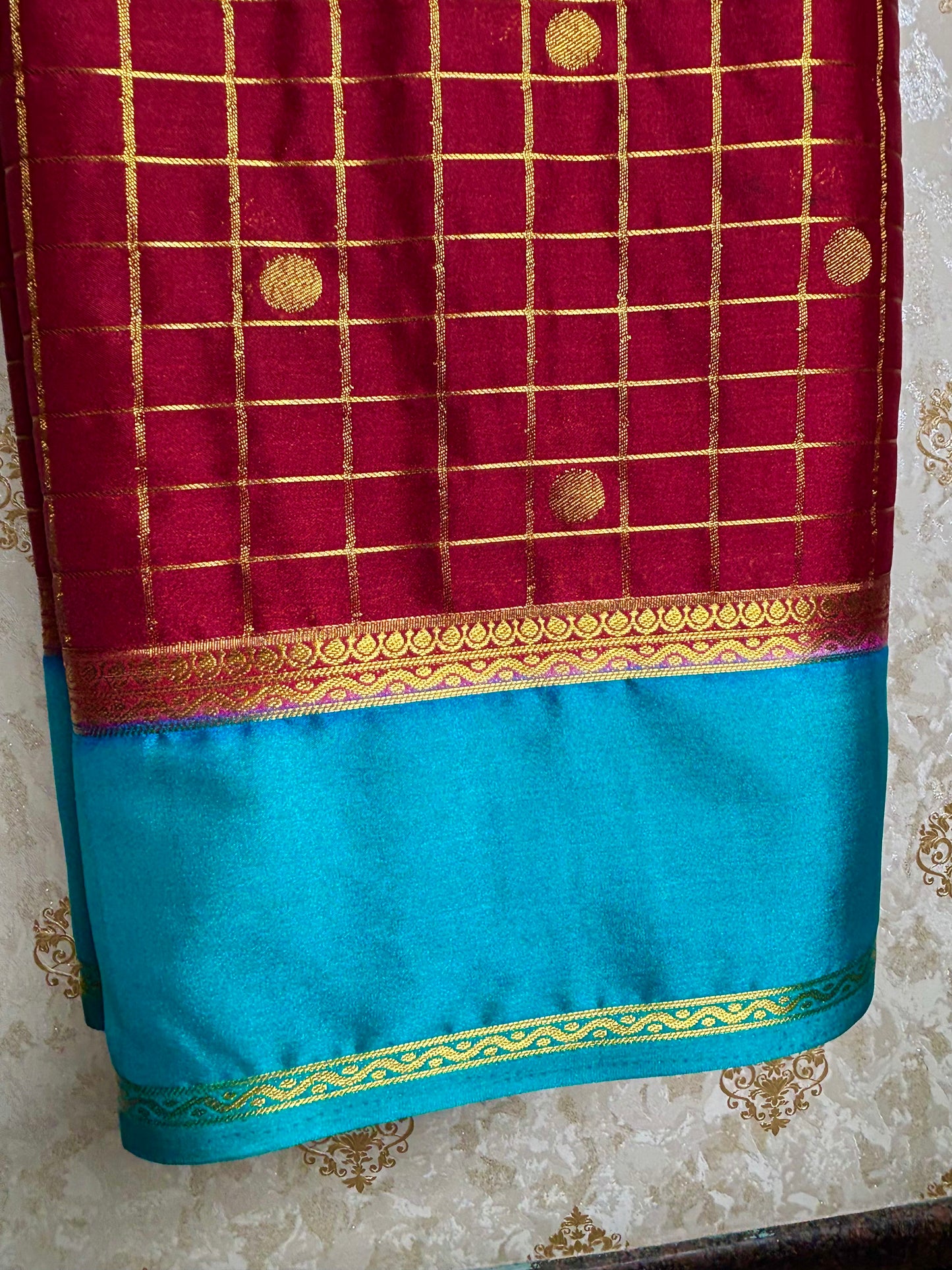 Semi Mysore silk saree in checkered pattern