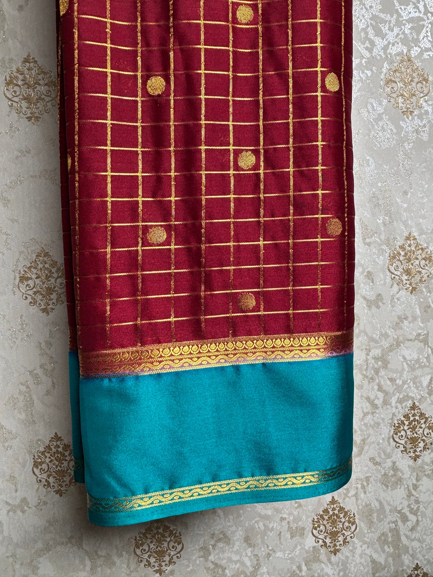Semi Mysore silk saree in checkered pattern