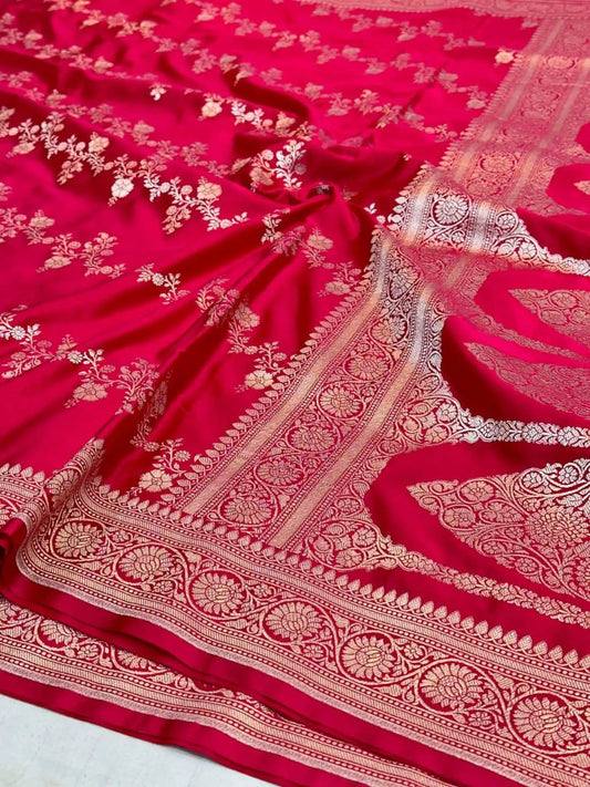 Banaras Mashru Kathan Saree- Red