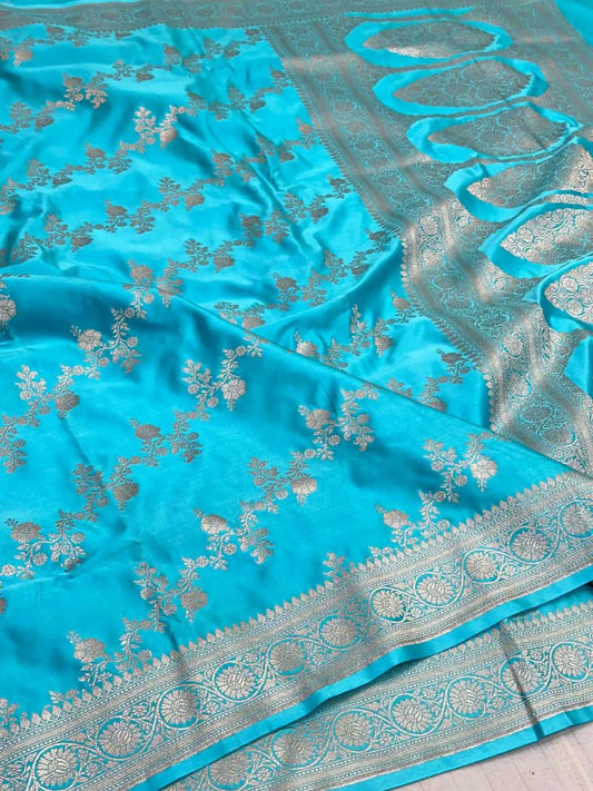 Banaras Mashru Kathan Saree- Sky Blue
