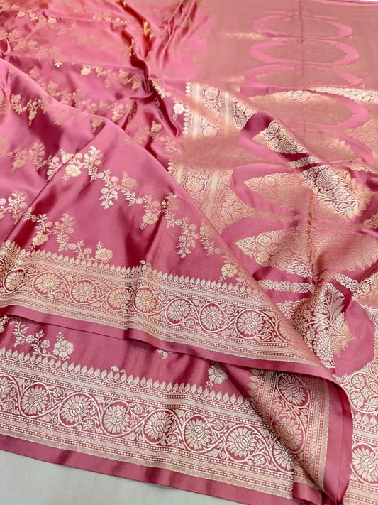 Banaras Mashru Kathan Saree- Onion Pink