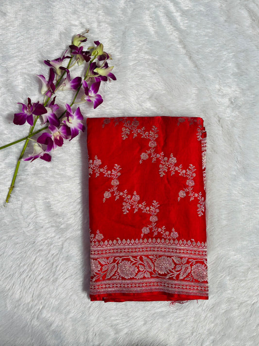Banaras Mashru Kathan Saree- Red