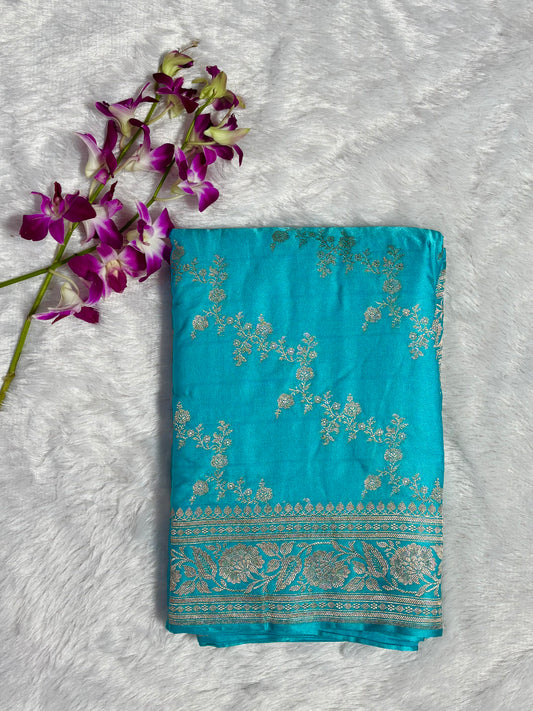 Banaras Mashru Kathan Saree- Sky Blue