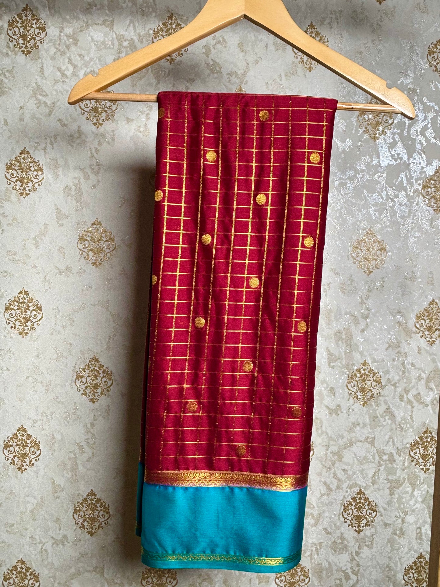 Semi Mysore silk saree in checkered pattern
