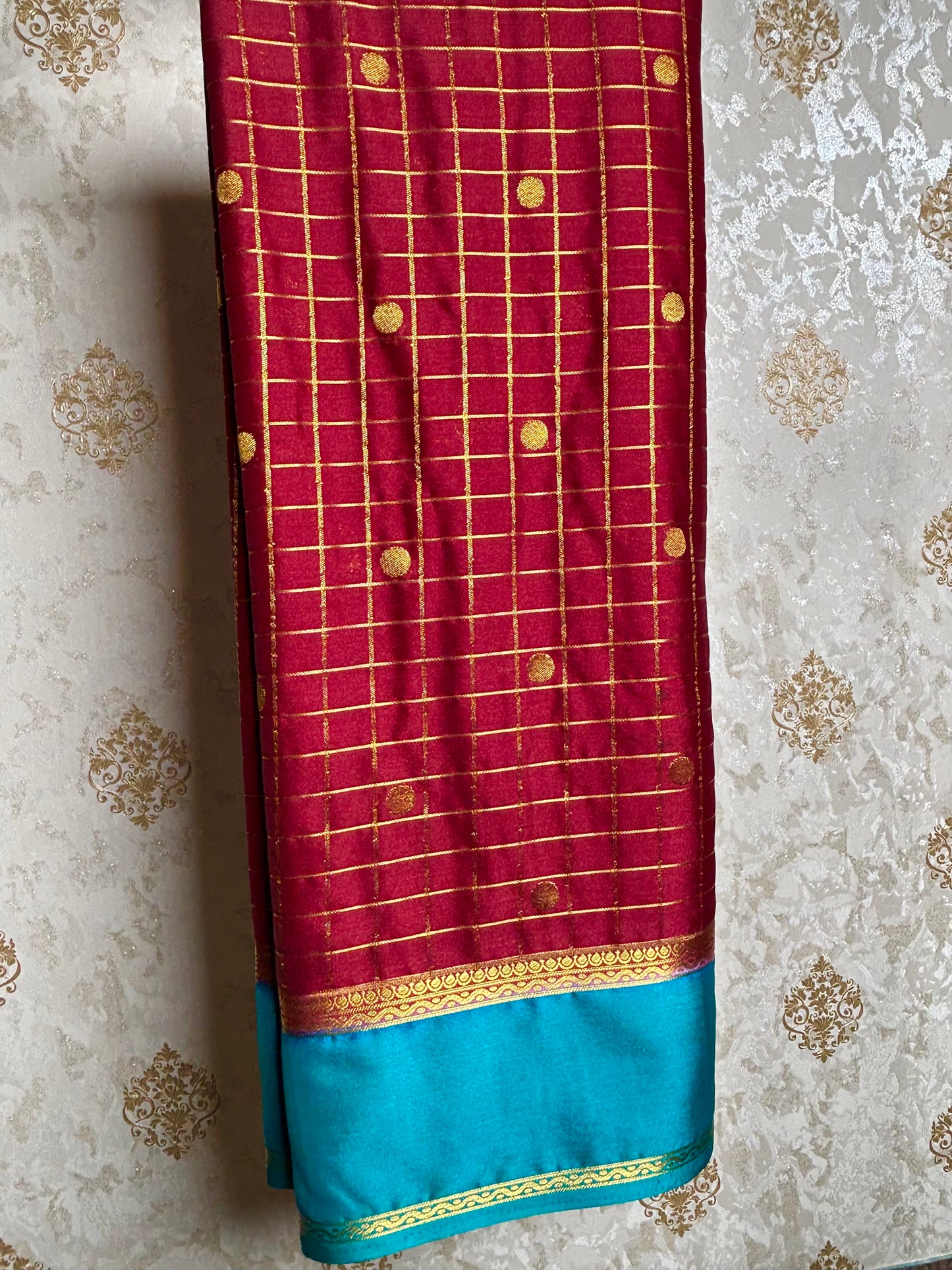 Semi Mysore silk saree in checkered pattern