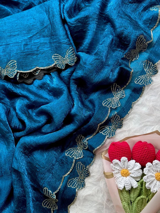 Blue Butterfly Bling Saree